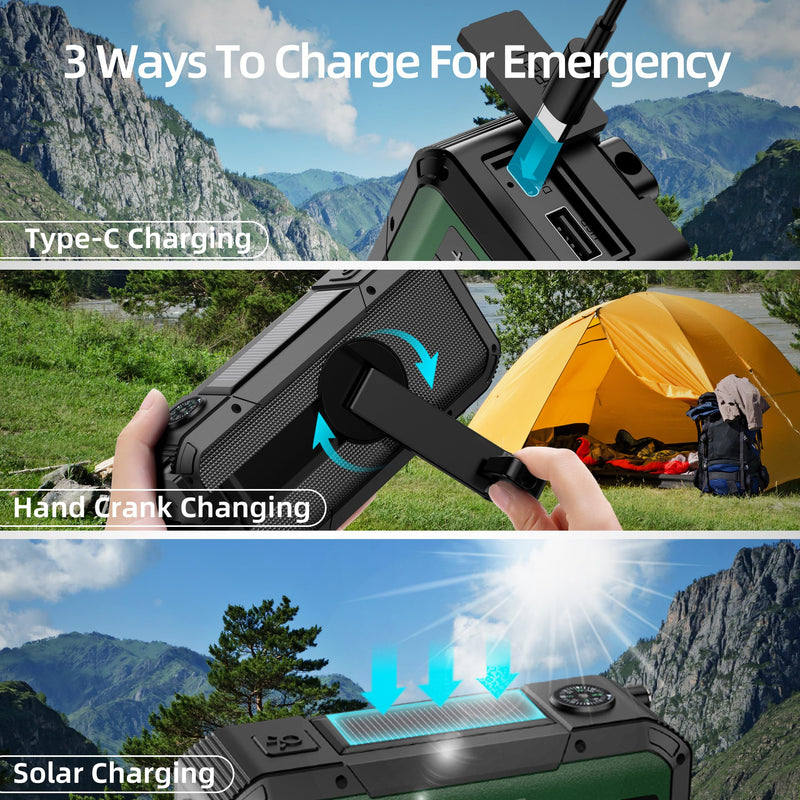 [AUSTRALIA] - Emergency Radio Waterproof Bluetooth Speaker,Portable Digital AM FM Radio with 2000mAH Cell Phone Charger,Flashlight,Hand Crank NOAA Weather Radio with Solar Panel,Emergency Survival Kit (Deep Green) Deep Green 