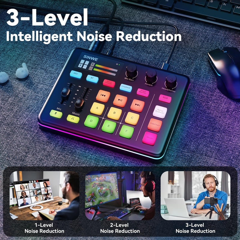 [AUSTRALIA] - SINWE G1 Gaming Audio Mixer, RGB Audio Interface with Pro-preamp,Bluetooth, Streaming PC Mixer with XLR/48V Phantom Power for Live Streaming, Podcasting, Content Create, Gaming(Black) Black 