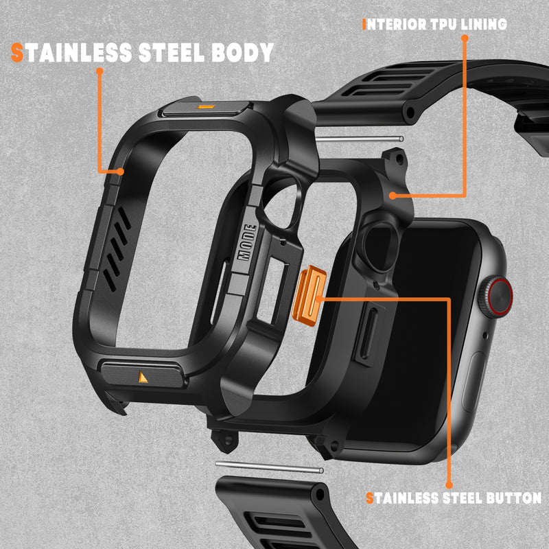 Bandletic Tactical Metal Case with Band Compatible with Apple Watch 44mm | Rugged Military-Grade Protective Bumper Cover with Soft Silicone Strap for iWatch SE3 SE2 SE 6 5 4 44mm 44mm Series SE/6/5/4