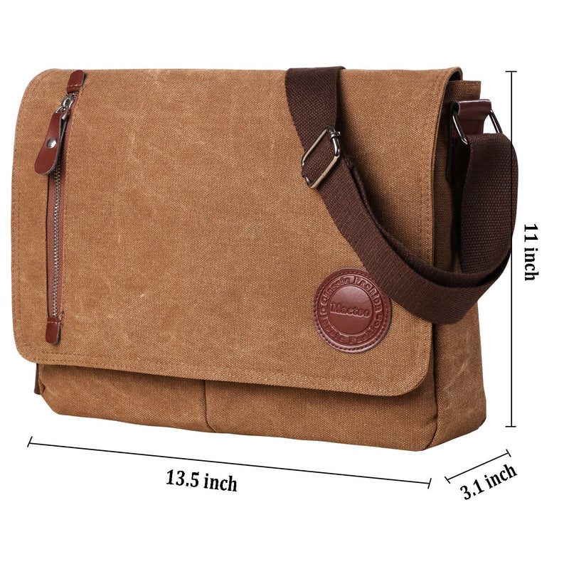 Vintage Canvas Satchel Messenger Bag for Men Women,Travel Shoulder bag 13.5" Laptop Bags Bookbag (Coffee) Coffee