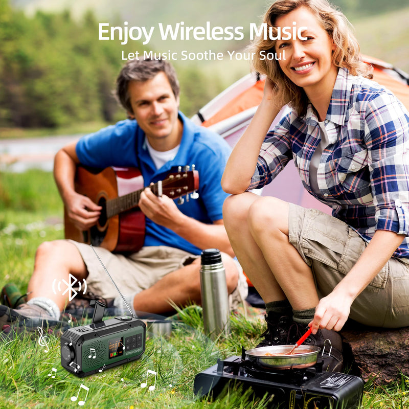 [AUSTRALIA] - Emergency Radio Waterproof Bluetooth Speaker,Portable Digital AM FM Radio with 2000mAH Cell Phone Charger,Flashlight,Hand Crank NOAA Weather Radio with Solar Panel,Emergency Survival Kit (Deep Green) Deep Green 