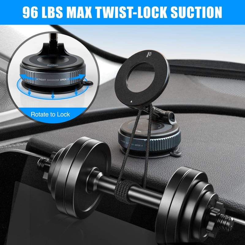 Ryvlan Carmount Vacuum Magnetic Phone Mount for Car– Magsafe Suction iPhone Stand, Content Creator Phone Holder & Car Mount, iPhone Holder for Dashboard & Windshield, Suction Cup Samsung Stand Sleek Black