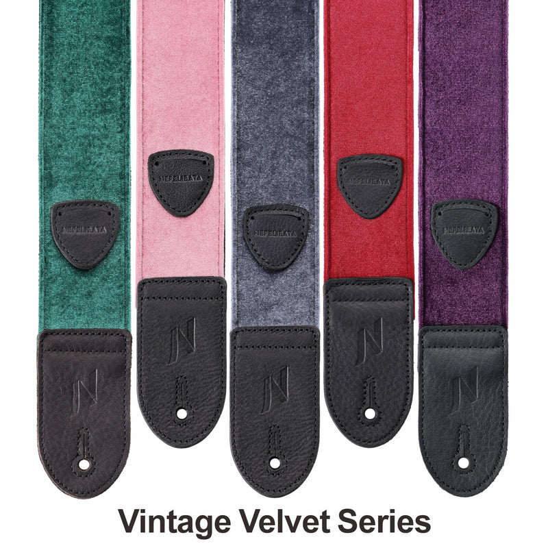 Nefelibata Guitar Strap,Double Full-Grain Leather Ends,Vintage Velvet Strap/FREE BONUS-4 Picks+Strap Locks+Strap Button,Gift For Bass,Electric&Acoustic Guitars(Vintage Christmas Green) C#-vintage Christmas Green