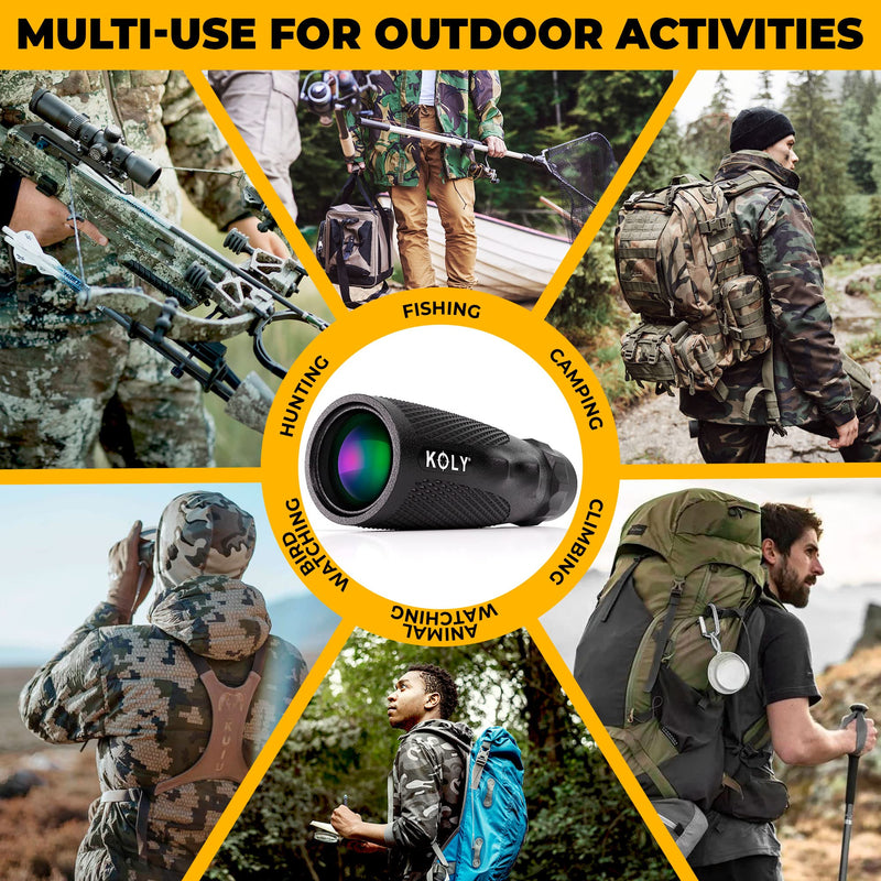 [AUSTRALIA] - Koly BAK-4 Prism 10X25 Monocular Telescope, Compact Weather Resistant Scope with Snake Skin Grip, Designed for Bird Watching, Hiking, Hunting, Archery, and More, 10X Magnification, Black 