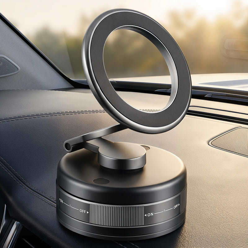 Magnetic Car Phone Holder, 25kg Vacuum Suction Foldable Alloy Dash Mount | 25kg magnetic car phone holder with vacuum suction, foldable alloy stand, multi-angle dash mount for trucks.