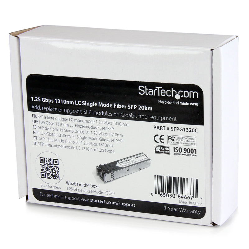 StarTech Cisco GLC-LH-SMD Compatible SFP Module, 1000BASE-LH (SFPG1320C) | 1GbE Single Mode Fiber Optic Transceiver, 1GE Gigabit Ethernet SFP, LC 20km, 1310nm, DDM Cisco Firepower, SMF