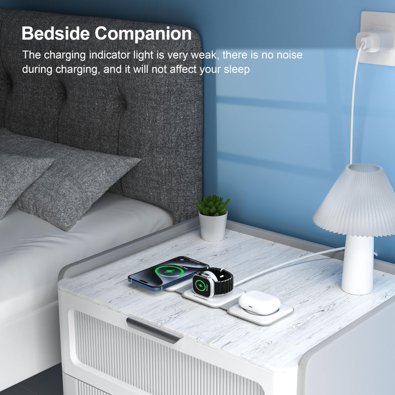 [AUSTRALIA] - UCOMX 3 in 1 Charging Station for Multple Devices,Foldable 3 in 1 Wireless Charger for Travel,Nano Wireless Charging Station for iPhone16 15 14 13 12 Pro Max/Watch 10 9 8 7 6 5 4 3 Ultra/AirPod Pro White 