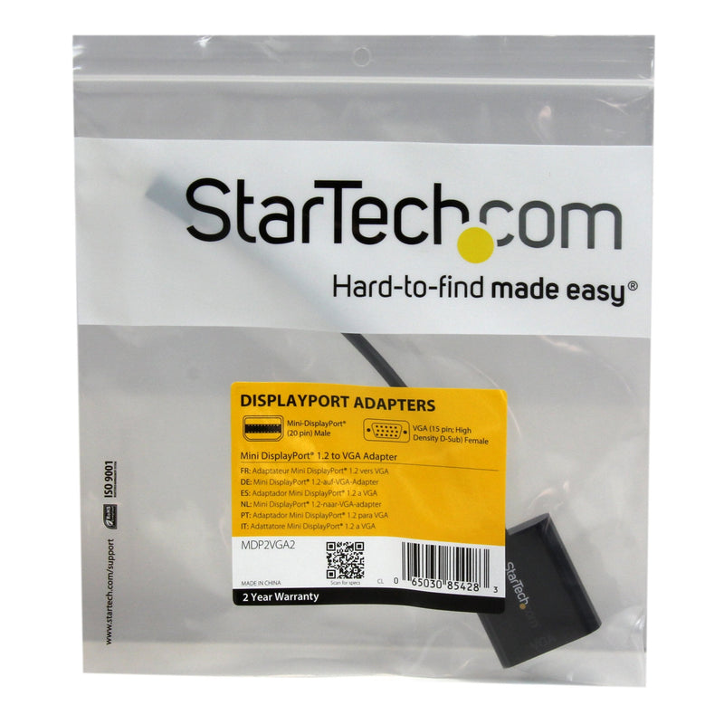 StarTech.com Mini DisplayPort to VGA Adapter - Active Mini DP to VGA Converter - 1080p Video - mDP or Thunderbolt 1/2 Mac/PC to VGA Monitor/Projector/Display - mDP 1.2 to VGA Dongle - Black (MDP2VGA2)