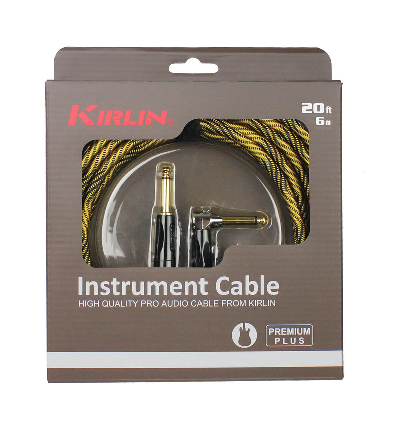 KIRLIN, KIRLIN CABLE IWB Instrument Cable, 1/4-Inch Right Angle to Straight, Black Gold Wave, 20FT (IWB-202 BFGL-20/WBO)