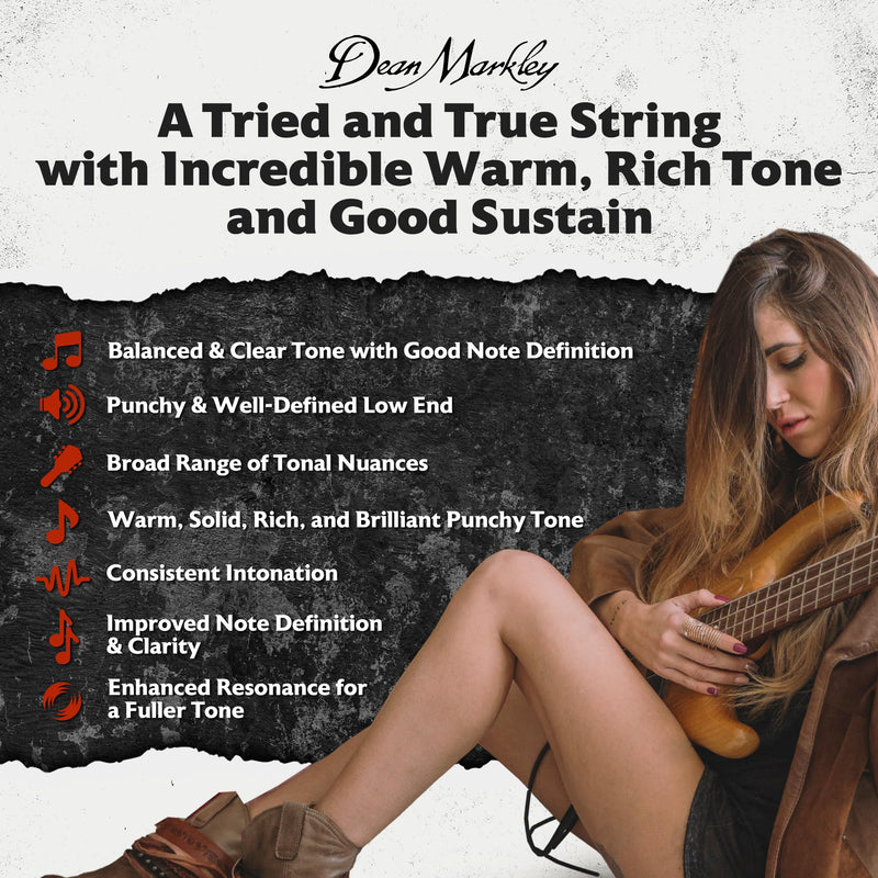 Dean Markley SR2000 Stainless Steel Bass Guitar Strings 6 String Set, 30-125 Medium Light 6 String Bass Guitar, Silky Smooth Bass Strings with Long Lasting and Full Tone, Made in the USA