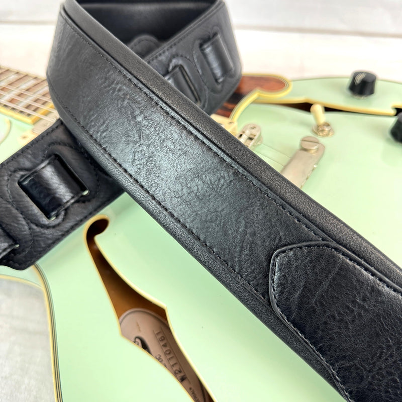 [AUSTRALIA] - Walker & Williams G-105 Black on Black 2' Wide Guitar Strap with Padded Glove Leather Back For Acoustic, Electric, And Bass Guitars 