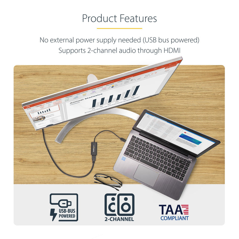 StarTech USB-A 3.0 to HDMI Converter, 1080p60, Windows Driver Required, TAA | USB 5Gbps, Single monitor, 2ch audio, Full HD, Windows X86/X64/ARM only, No macOS ChromeOS or Linux