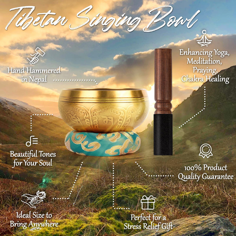 2Pack Tibetan Singing Bowls Set-100% Handmade in Nepal Sound Bowl Meditation Set for Meditation, Yoga, Chakra, Meditation Gifts, Unique Gifts for Women (Blue, 3.15 + 4 inch) Blue