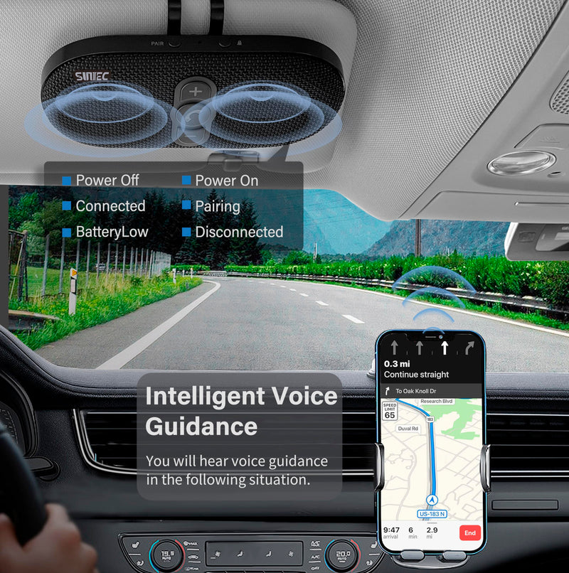 Bluetooth Car Speaker Phone: Hands Free Calling Kits 6W in car Speakerphone for Safe Driving - Support Siri Google Assistant Voice Calls/Motion Auto ON Off - BC990P