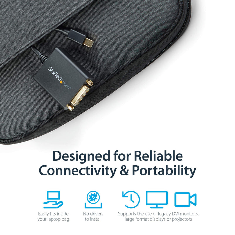 StarTech.com Mini DisplayPort to DVI Adapter - Mini DP to DVI-D Converter - 1080p Video - VESA Certified - mDP or Thunderbolt 1/2 Mac/PC to DVI Monitor - mDP 1.2 to DVI Single-Link Dongle (MDP2DVI) Black