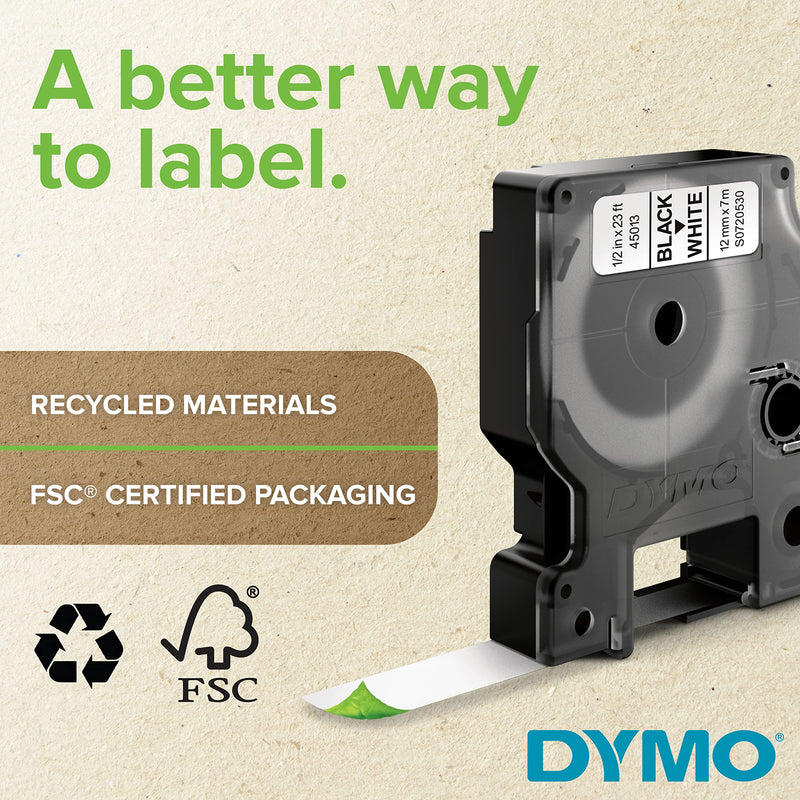 [AUSTRALIA] - DYMO D1 Labels, 1/2-Inch x 23-Foot Roll, Black Print on White, Self-Adhesive, For LabelManager Label Makers 1 Pack 
