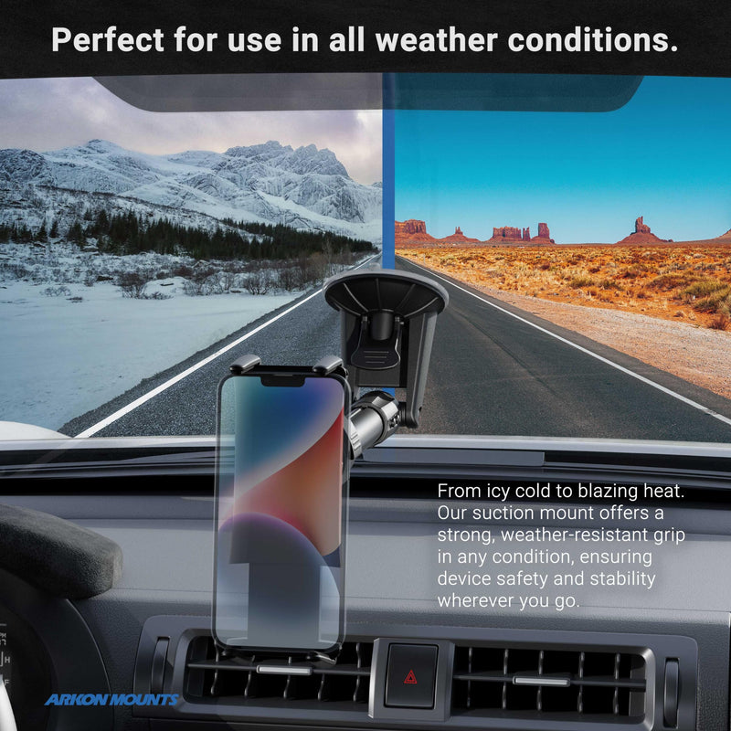 ARKON Mounts Slim-Grip Ultra Windshield Car Phone Mount | Universal Fit Phone Holder | Strong Suction Hold | Arm Extends for Long Dashboards | Compatible with iPhone, iPad Mini, Galaxy, and more