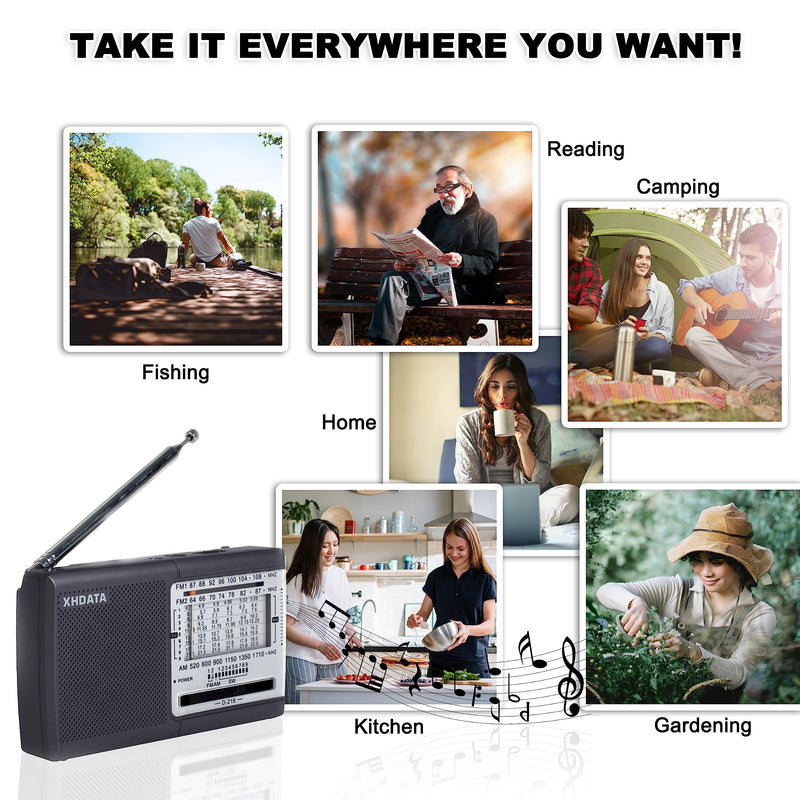 XHDATA D219 Portable AM FM Shortwave Radio Battery Operated Small Great Reception Radio with Good Sound,Earphone Jack for Gift Elder,Home,Child [Gray] Gray