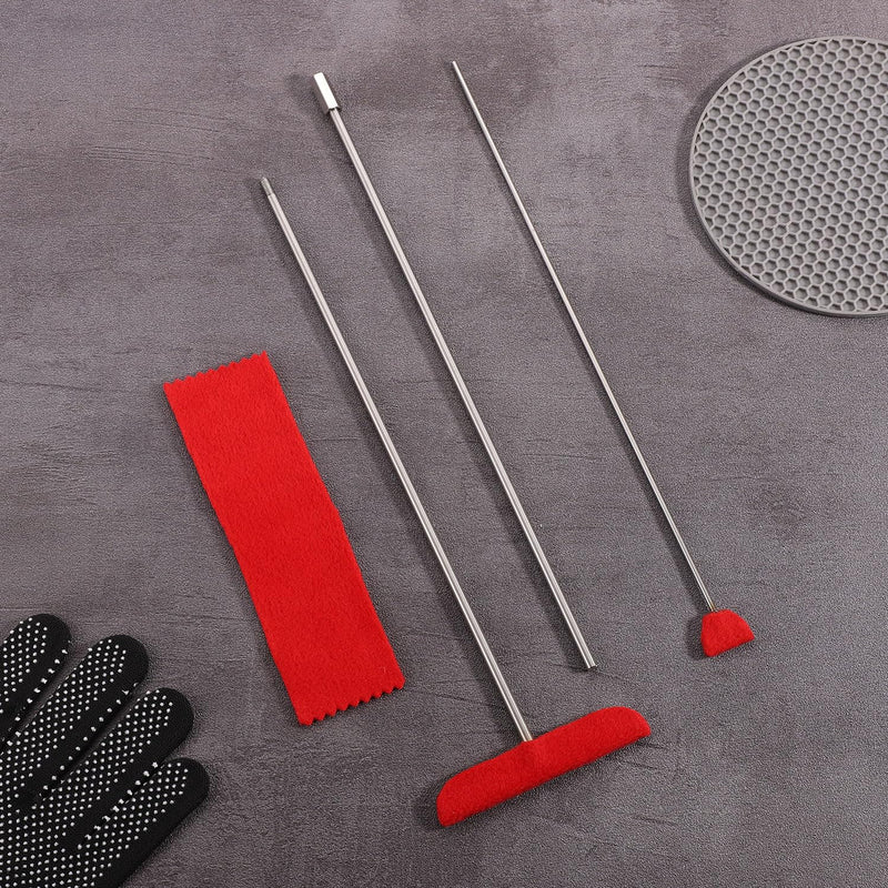 4pcs Grand Piano Soundboard Cleaning Tools, Big & Small Brush Head Cleaning Tool with Extension Rod and Soft Fiber Cloth Piano Cleaning Kit Piano Soundboard Cleaner