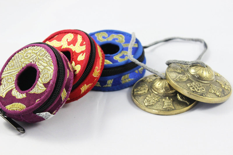 Tingsha/Tibetan Meditation Bell/Finger Cymbals with free Silk Case by Nepalese Handicraft Zone (Brass)