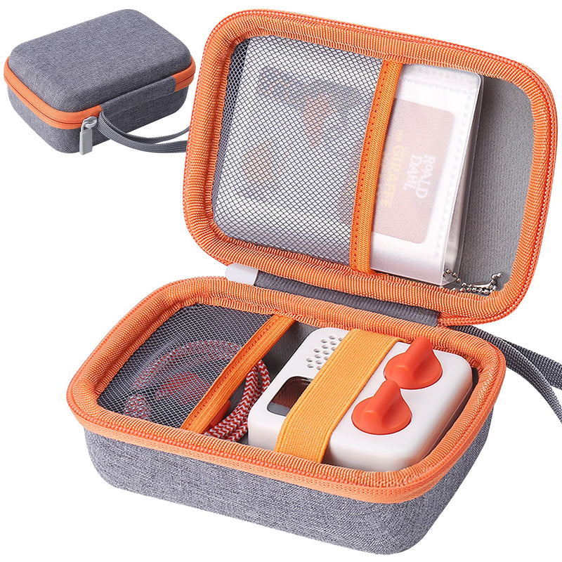 co2CREA Hard Case Compatible with Yoto Mini Kids Audio Music Player Children Speaker Plays Audiobook Cards Radio and Card Case Hold up to Yoto 36 Cards Grey Case and Orange Zipper