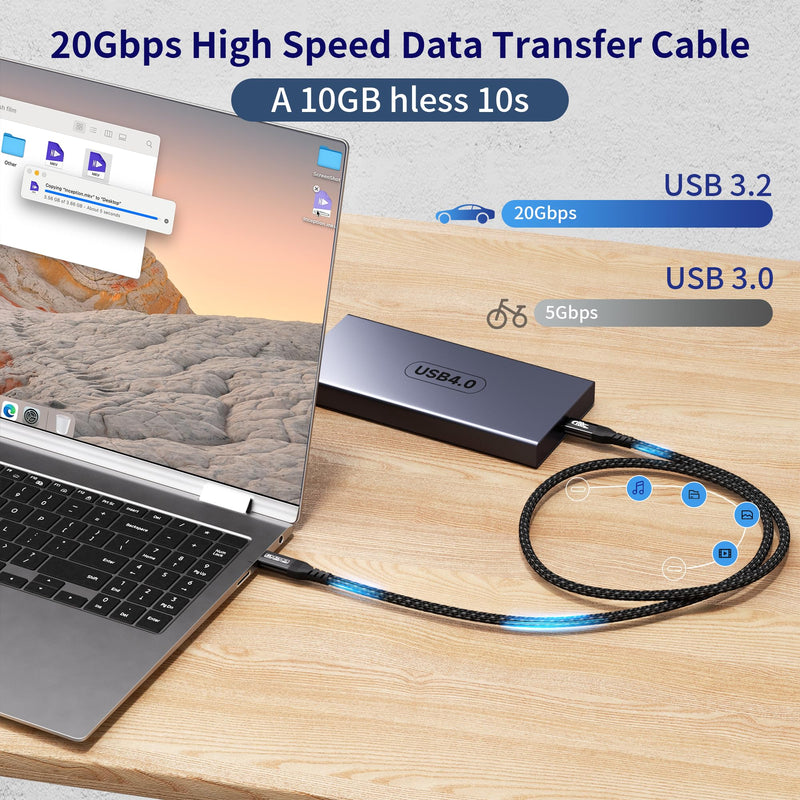 USB C Cables 2-Pack 20FT (6m) Long Compatible with Thunderbolt 4/3, USB 3.2 Gen 2 20Gbps High Speed Data Transfer, 100w Fast Charging & 4K@120Hz USB C Video Cable for Monitor,dispaly Cord 20FT+20FT