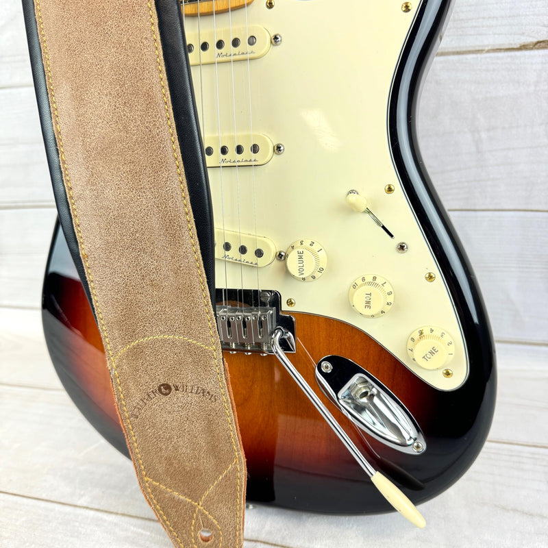 Walker & Williams C-22-DBRN Distressed Brown Finish Premium Signature Grain Leather Strap 3" Wide With Double Padding For Acoustic, Electric, And Bass Guitars