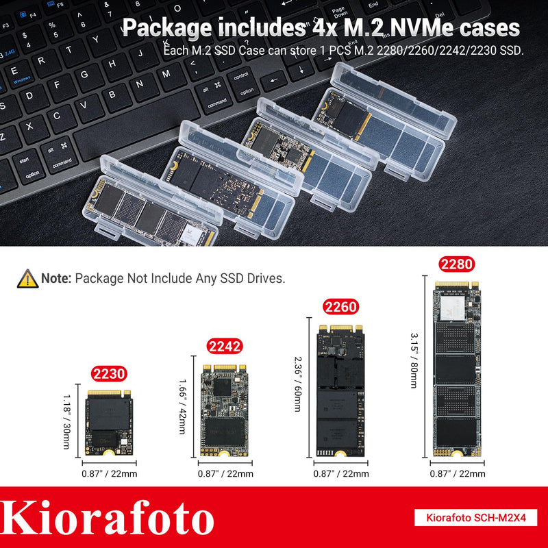 Hard + Clear：Hard M.2 SSD Holder with 4 Pack Clear Plastic SSD Cases