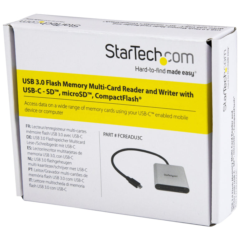 StarTech.com USB 3.0 Flash Memory Multi-Card Reader/Writer with USB-C - SD microSD and CompactFlash Card Reader w/ Integrated USB-C Cable (FCREADU3C)