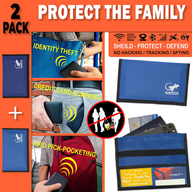 Faraday Bag Anti-Tracking GPS RFID Car Key Signal Blocker Wallet Shielding Pouch Protective Case for Cell Phone Car Key FOB, Data Privacy, Electronic Device Security (2 PACK - BLUES) 2 PACK - BLUES