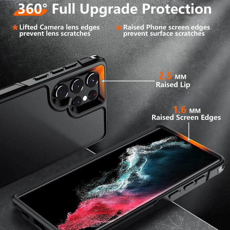 Temdan [Heavy Shockproof for Samsung Galaxy S22 Ultra Case,with 2 Pack [Soft Screen Protector + Camera Lens Protector] [12 FT Military Grade Drop Protection] Tough Rugged Full-Body Protection Black/6in1