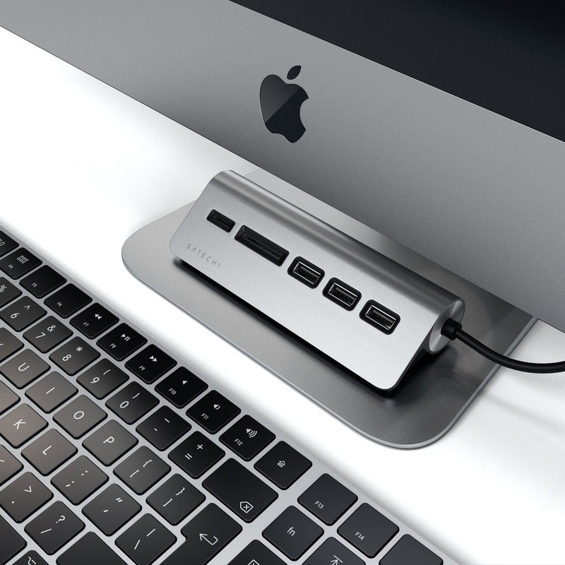 Satechi USB-C Combo Hub for Desktop - USB-A 3.0 Data Ports & Micro/SD Card Readers - Compatible with Apple Studio Display, 2021 iMac M1, 2019/2017 iMac, 2020 MacBook Pro/ Air M1(Space Gray) Space Gray