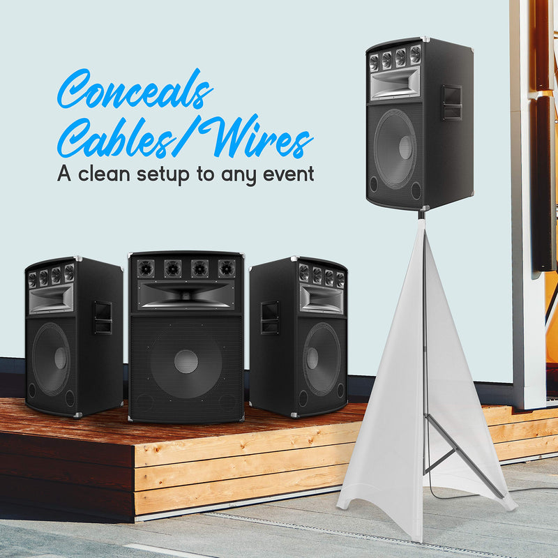 Universal Tripod Scrim-Double Sided DJ Speaker/Light Skirt Cover w/Velcro Straps, Bag, Made from Stretchable Lycra Spandex, Fit Stands Up to 75” x 43 PSCRIMW2 (White) White 2-Sided