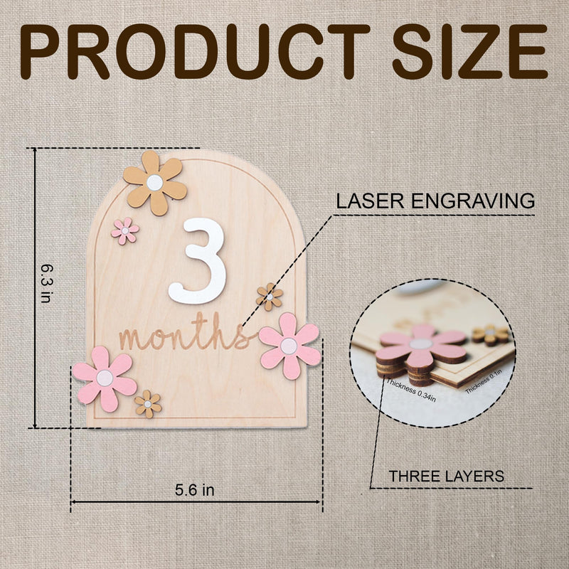 Baby Monthly Milestone Cards - Wooden Monthly Milestone Discs - Newborn Photography Props to Document Your Baby´s Growth - Baby Announcement Sign (AA Flower) AA Flower