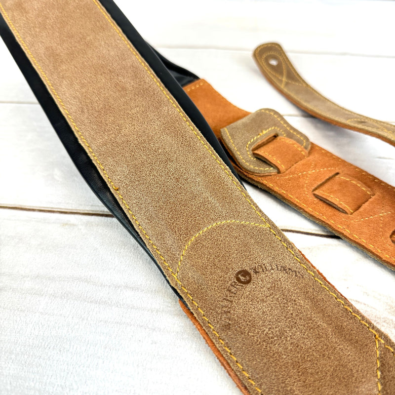 Walker & Williams C-22-DBRN Distressed Brown Finish Premium Signature Grain Leather Strap 3" Wide With Double Padding For Acoustic, Electric, And Bass Guitars