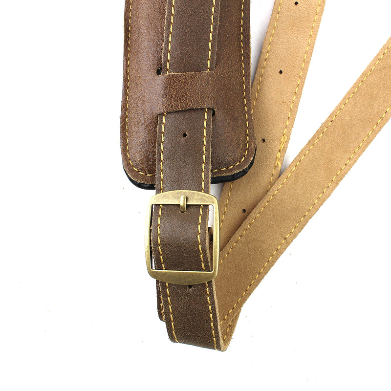 Walker And Williams C-19-DBRN Distressed Brown Finish Premium Soft Grain Leather Vintage Slash Guitar Strap Extra Long For Acoustic, Electric, And Bass Guitars