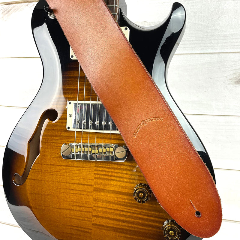 Walker & Williams SL-316 Premium Extra Wide 3" Saddle Tan Full Grain Leather Natural Finish Guitar Strap For Acoustic, Electric, And Bass Guitars