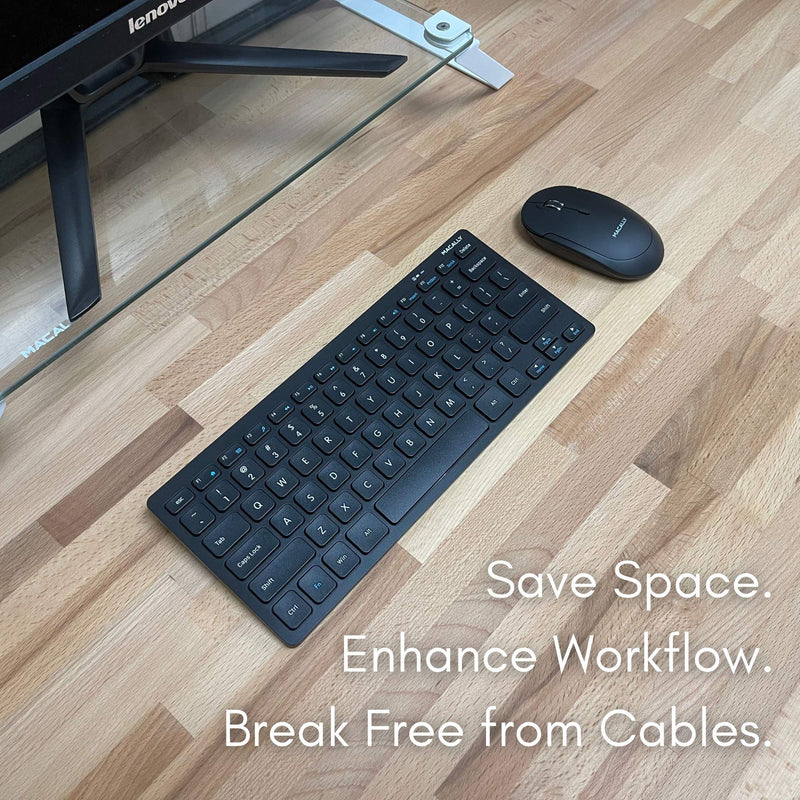 Macally Small Wireless Keyboard and Mouse Combo - an Essential Work Duo - 2.4G Compact Wireless Keyboard Mouse for PC - 78 Key Cordless Mouse and Keyboard Combo with Mini Body and Quiet Click