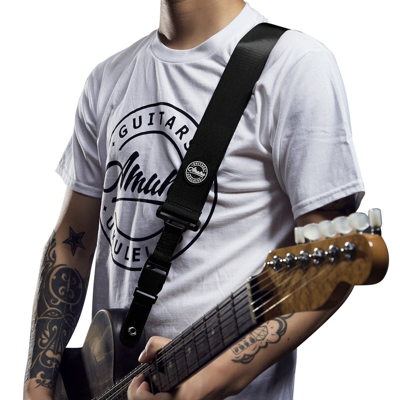 Amumu Nylon Snapclock Guitar Strap with Clip Buckle for Acoustic, Electric, Bass Guitar with Strap Blocks & Headstock Tie Black
