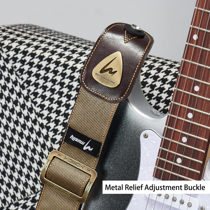 [AUSTRALIA] - Guitar Strap, Discover Unrivaled Comfort with Premium Denim & Cotton for Bass, Acoustic & Electric Guitars - Durable Double-Layer Leather Ends & Eye-Catching Metal Embossed Logo! (Khaki) Khaki 