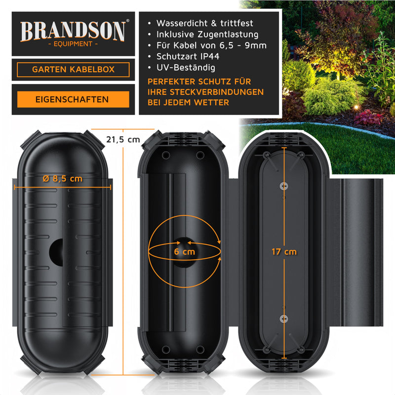 [AUSTRALIA] - Brandson - Garden Cable Box Waterproof - Outdoor IP44 Waterproof Safe Box - Non-Slip - Weatherproof Protective Box for Extension Cable for LED Chain Power Tool Lawnmower A: 1 x black 