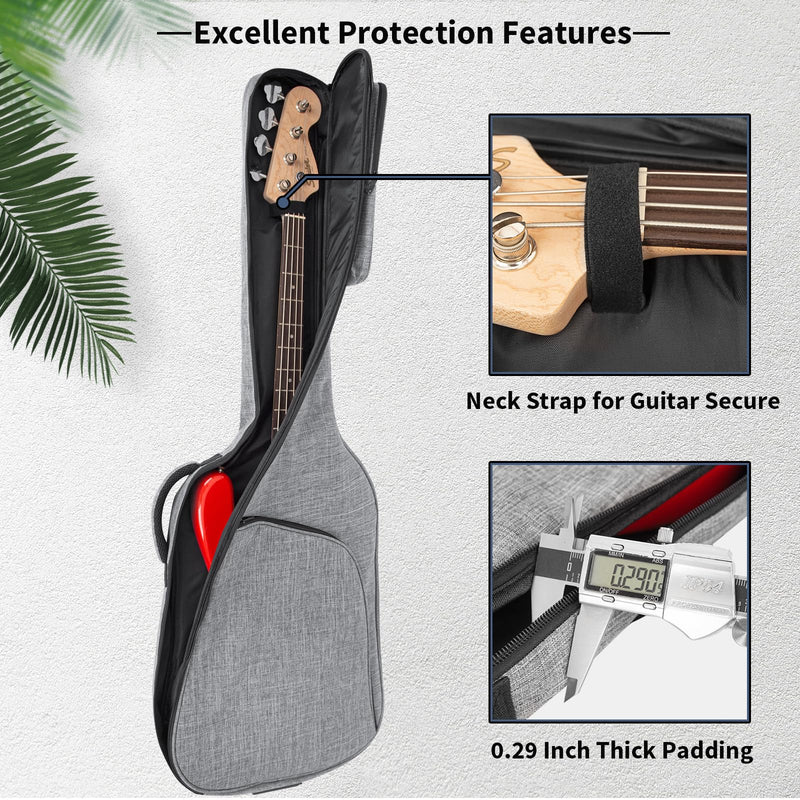 Bass Guitar Bag, Bass Gig Bag 7MM Padding Soft Electric Bass Guitar Case Backpack with Pockets, Grey Grey-1