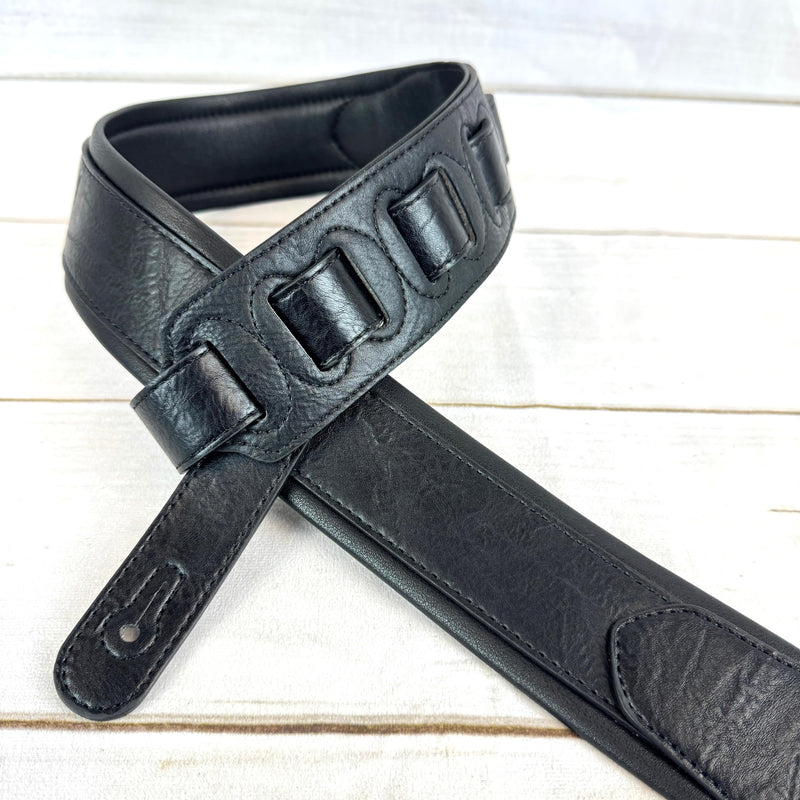 [AUSTRALIA] - Walker & Williams G-105 Black on Black 2' Wide Guitar Strap with Padded Glove Leather Back For Acoustic, Electric, And Bass Guitars 