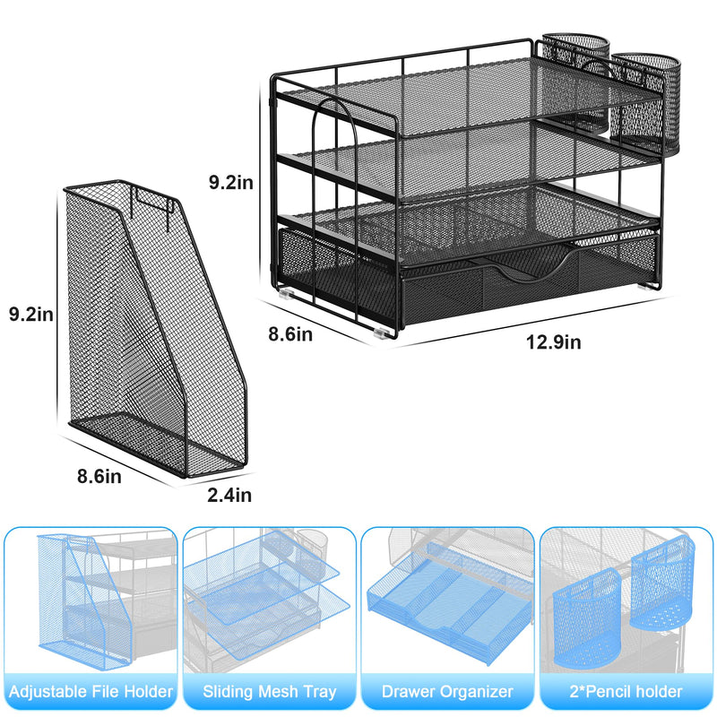 gianotter 4-Tier Paper Letter Tray and Computer Monitor Stand Riser (Black)