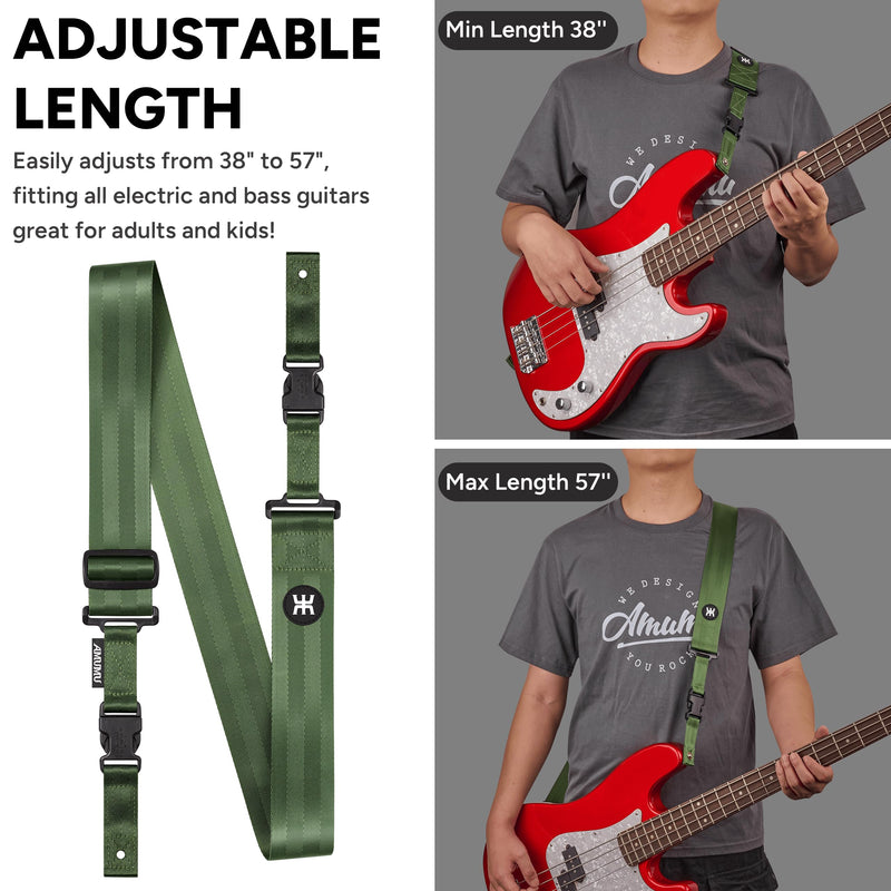 [AUSTRALIA] - Amumu SNAPLOCK Pro Guitar Strap - Quick-Release Buckle, Screw Fasten Ends, Quick-Fetch Pick Holder, Adjustable 38"-57", Fits Bass, Electric Guitars, Gift for Guitarists, Army Green 