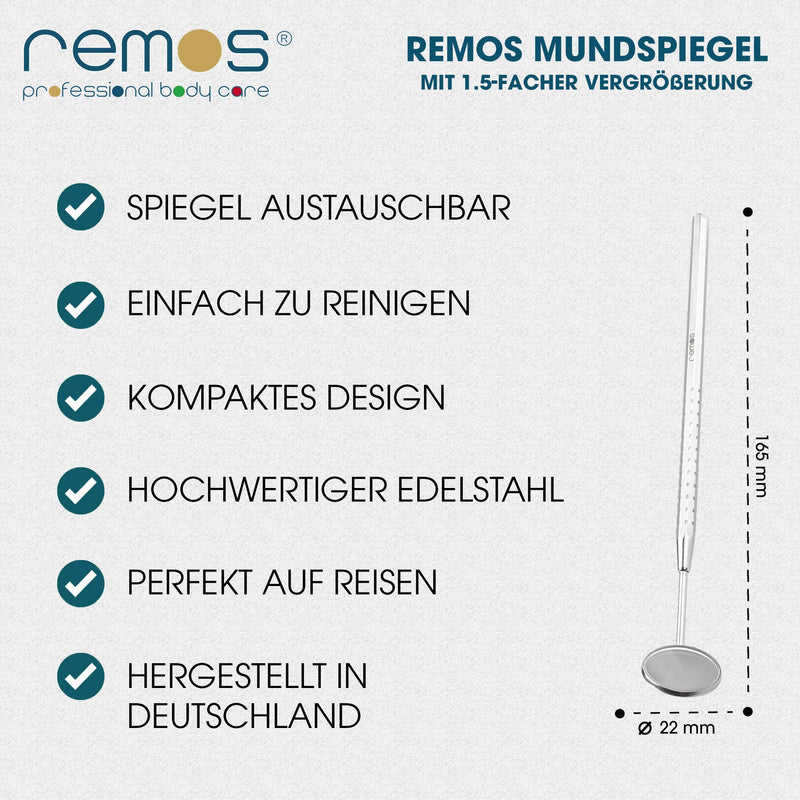 DE REMOS Mouth Mirror / Tooth Mirror with 1.5x Magnification Made of Stainless Steel Mit 1.5-fach Vergrößerung