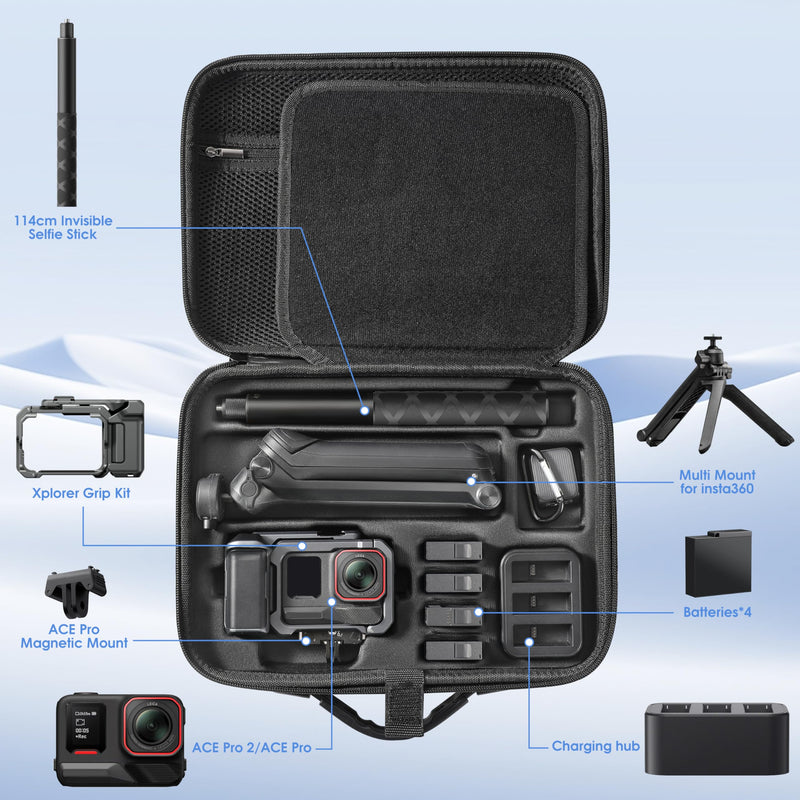 STARTRC VCR Carrying Case Bag+Magnetic Quick Release Mount for Insta360 ACE Pro/Ace Pro 2 Xplorer Grip Kit Accessories