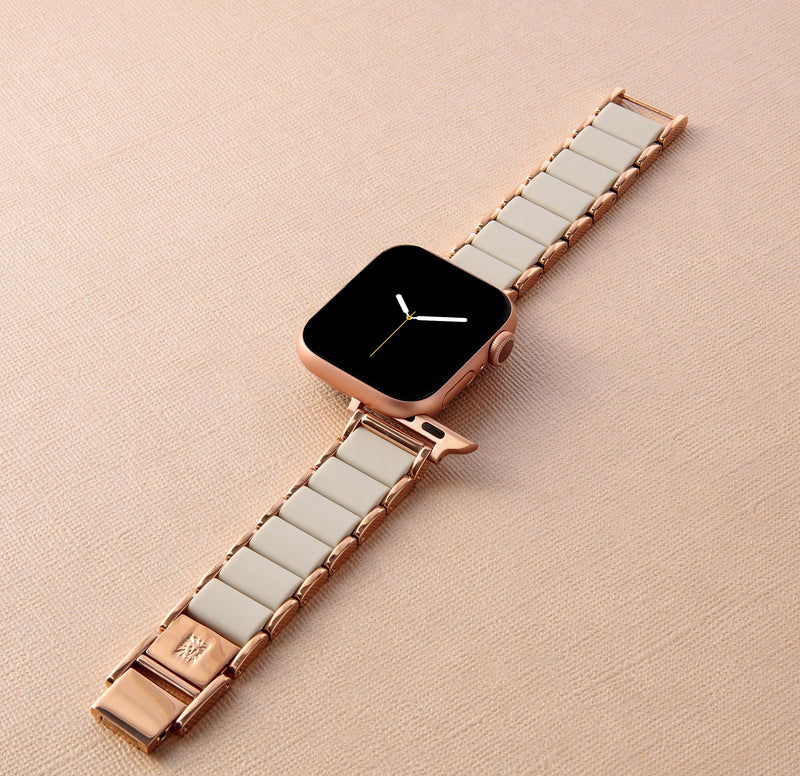 Anne Klein Silicone Adjustable Bracelet for Apple Watch Cream/Rose Gold 42mm (Series 10) & 38/40/41mm