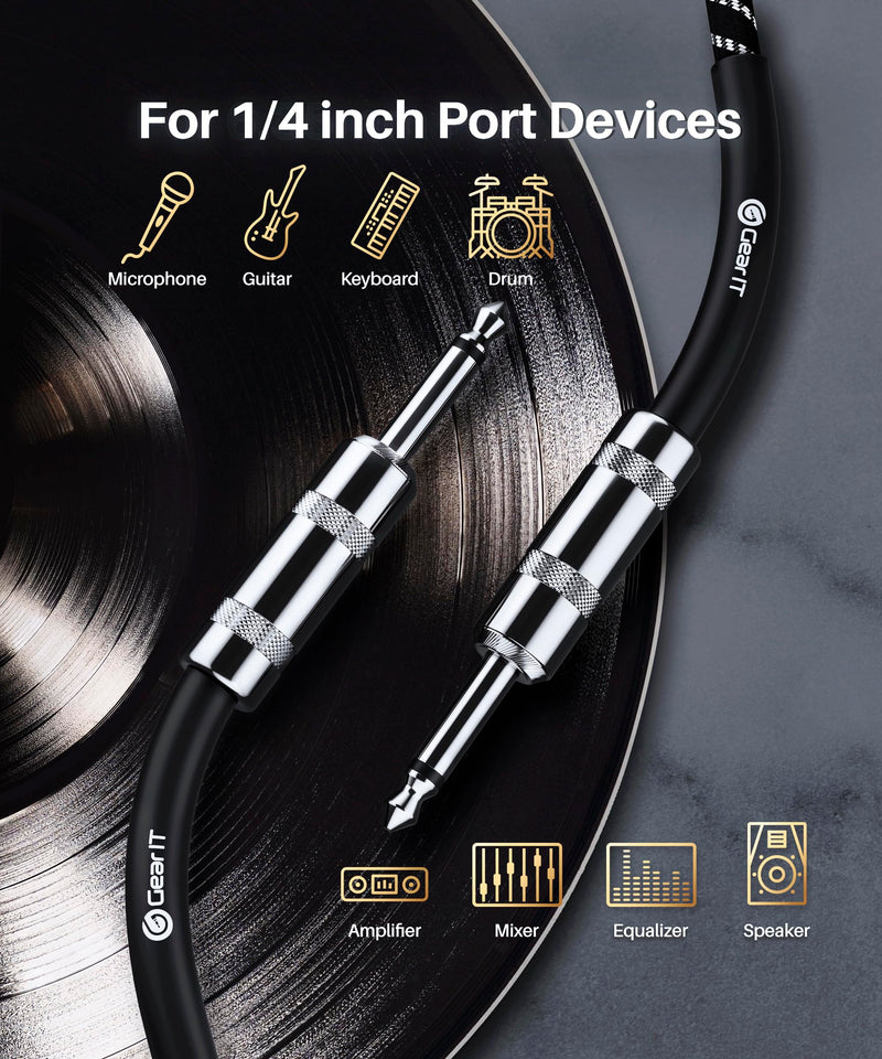 GearIT Audio Instrument Cable (15ft) 1/4 Inch to 1/4 inch Straight Male to Male for AMP Cord, Bass and Electric Guitar - Black/White 15 Feet