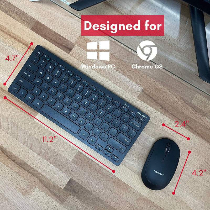 Macally Small Wireless Keyboard and Mouse Combo - an Essential Work Duo - 2.4G Compact Wireless Keyboard Mouse for PC - 78 Key Cordless Mouse and Keyboard Combo with Mini Body and Quiet Click